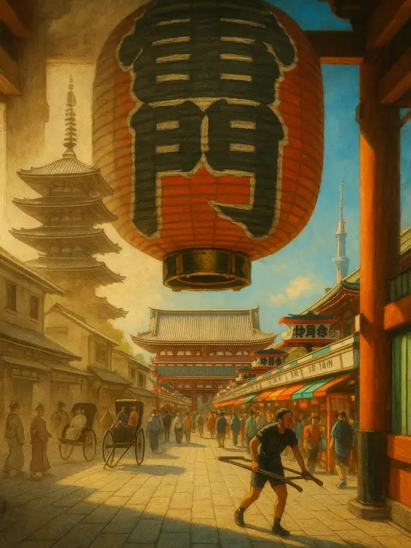 The same street in 1890, drawn with rickshaws